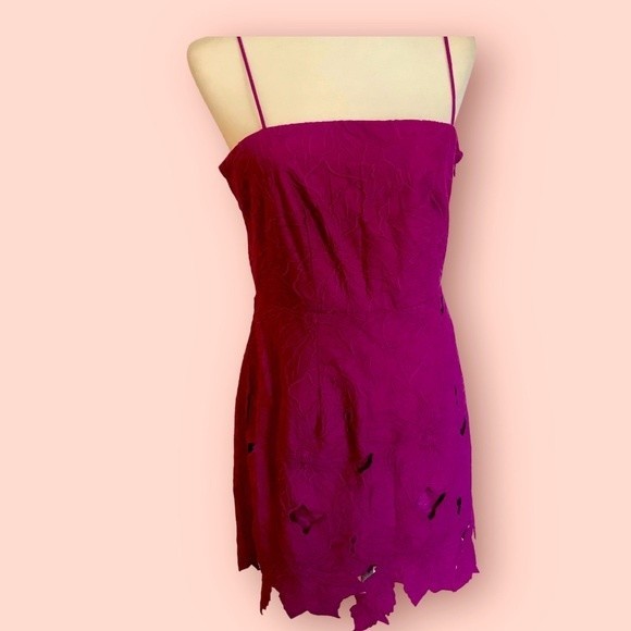 H & M  Mini Dress T-Straps Fushia Fitted Zipper Cut Out/Layered Lined Size S NWT - Picture 3 of 10